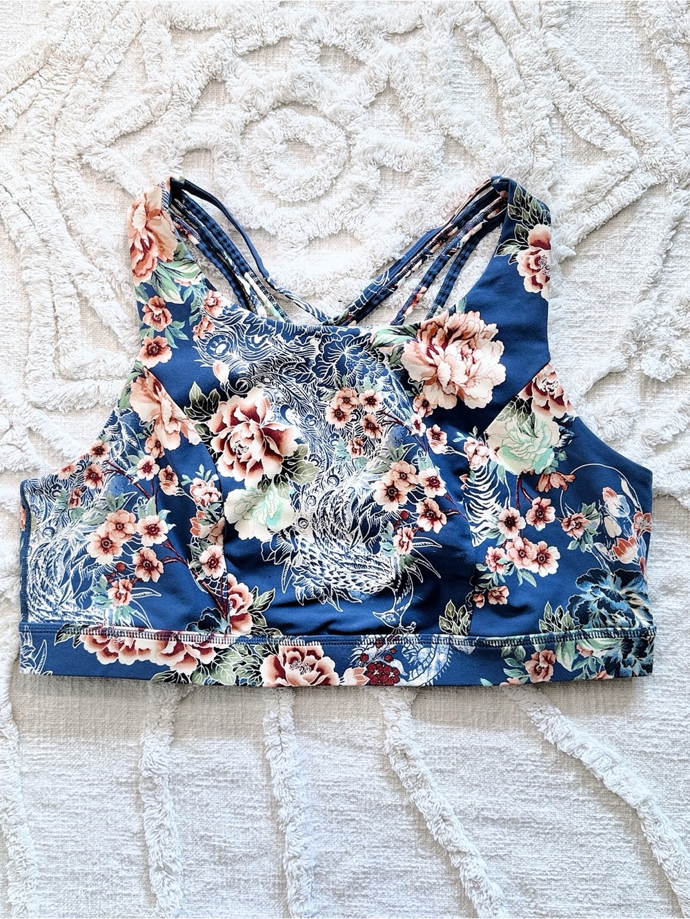 Torrid Active Size 3 Blue Floral Strappy Back Sports Bra Crop Top NWOT